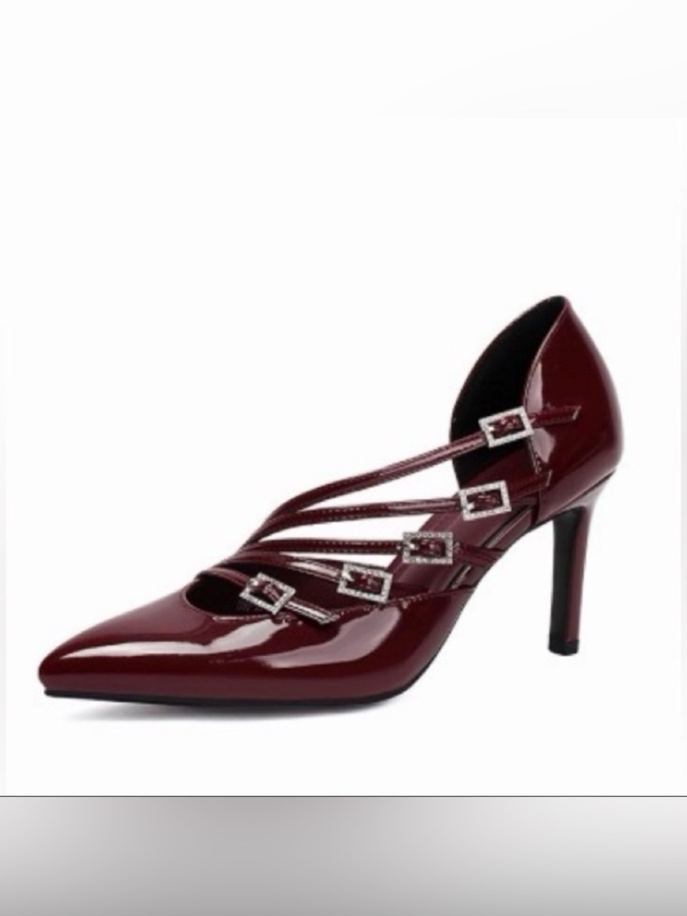 AIJIVOU Closed Pointed Toe slip on Strappy Dress Pumps w-Rhinestone Buckles NWT